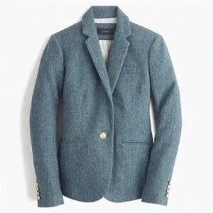 NWOT J.Crew x Moon Campbell jacket in teal wool herringbone tweed